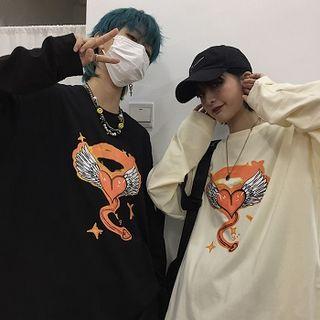 Print Crewneck Loose-fit Long-sleeve T-shirt