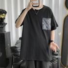 Elbow-sleeve Paisley Print Pocket T-shirt