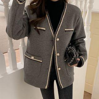 Contrast Trim Single-breasted Jacket Gray - One Size