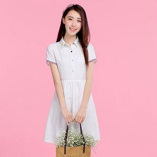Short-sleeve Striped Trim Dress