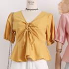 Drawstring-front Cropped Blouse