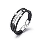 Simple Classic 316l Stainless Steel Cross Black Leather Bracelet Silver - One Size