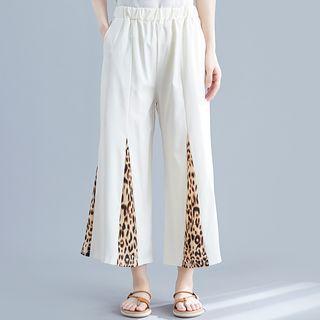 Leopard Print Panel Wide-leg Pants