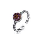 925 Sterling Silver Fashion Bright Geometric Round Color Cubic Zirconia Pattern Adjustable Open Ring Silver - One Size