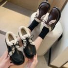 Fluffy Trim Block Heel Lace Up Shoes
