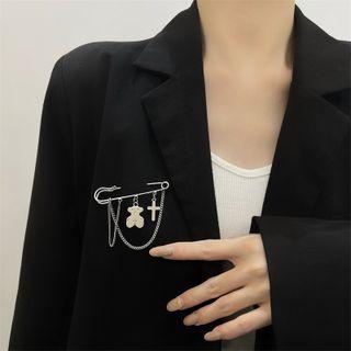 Bear Chain Safety Print Brooch Silver - One Size