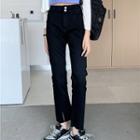 High-waist Slit Frayed Boot-cut Cropped Jeans