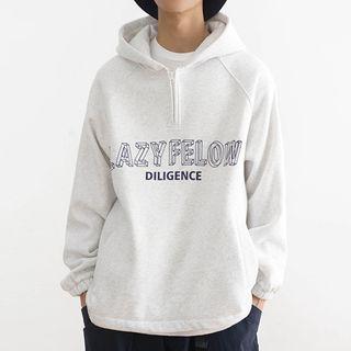 Lettering Print Semi Zip Hoodie