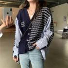 Mock Two-piece Striped Loose-fit Cardigan