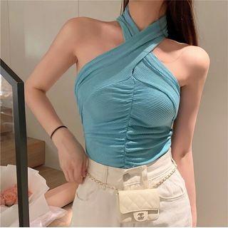 Knit Halter Top Peacock Blue - One Size