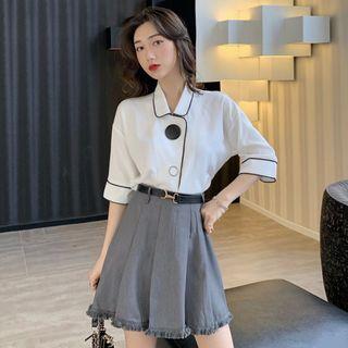 Elbow-sleeve Shirt / A-line Skirt
