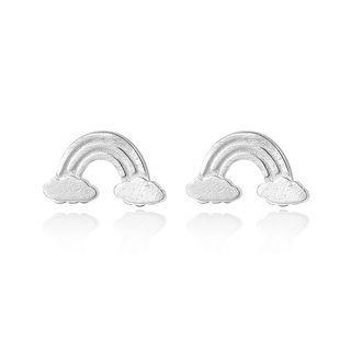 Sterling Silver Fashion Simple Rainbow Cloud Stud Earrings Silver - One Size