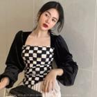 Long-sleeve Checkerboard Fitted Top