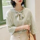 3/4-sleeve Bow-neck T-shirt