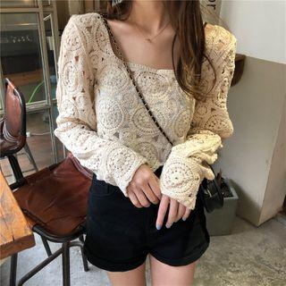 Crochet Long-sleeve Cropped Top