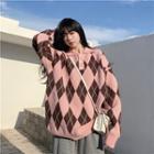 Argyle Knit Polo Sweater
