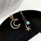 Non-matching Rhinestone Moon & Star Dangle Earring 1 Pair - Stud Earrings - Gold - One Size