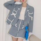 Set: Plaid Bow Blazer + A-line Skirt