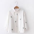Puff-sleeve Cactus Embroidered Shirt