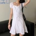 Short-sleeve Square Neck Lace-up Mini A-line Dress