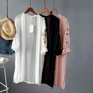 Embroidered 3/4 Sleeve Chiffon Light Jacket