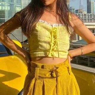 Ruffled-trim Lace-up Crop Camisole Top