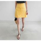 Scallop-trim Buttoned Linen A-line Mini Skirt