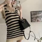 Sleeveless Striped Knit Mini Dress Stripe - Black & White - One Size