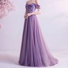 Off-shoulder Lace Panel Lace A-line Evening Gown
