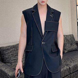 Notch Lapel Contrast Stitching Vest