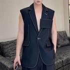 Notch Lapel Contrast Stitching Vest