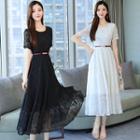 Short Sleeve Lace Midi A-line Dress