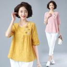 Embroidered Round-neck Semi-sleeve T Shirt