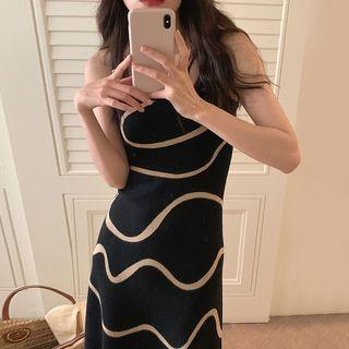 Spaghetti-strap Print Maxi Sheath Dress Black - One Size
