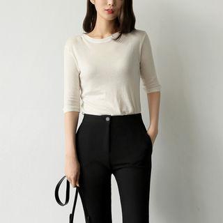 Slim-fit Elbow-sleeve Top