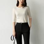 Slim-fit Elbow-sleeve Top