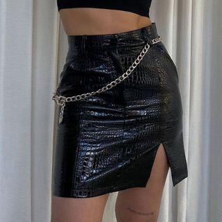 High-waist Faux Leather Slit Skirt
