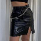High-waist Faux Leather Slit Skirt