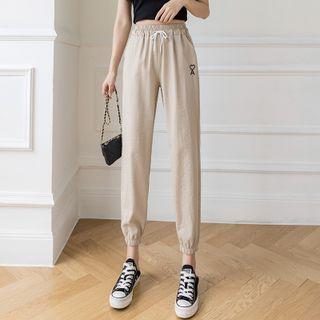 Heart Embroidered High-waist Jogger Pants