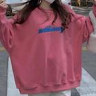 Letter Embroidered Drop-shoulder Sweatshirt Pink - One Size