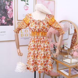 Printed Flower Short-sleeved Dress
