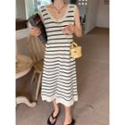 Sleeveless Striped Midi Knit Dress Off-white - One Size