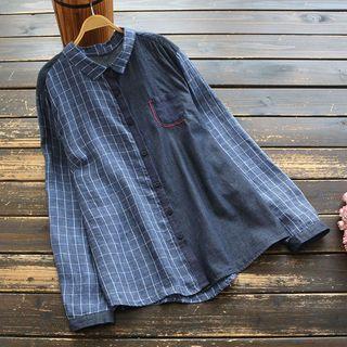 Checked Panel Shirt Blue - One Size