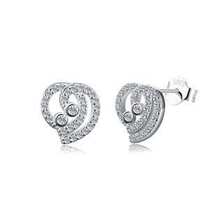 925 Sterling Silver Simple Elegant Fashion Heart Shape Earrings And Ear Studs With Cubic Zircon Silver - One Size
