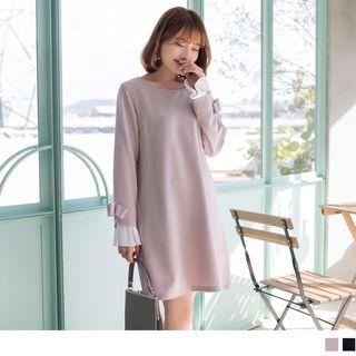 Pleated Cuff Panel Bow A-line Dress