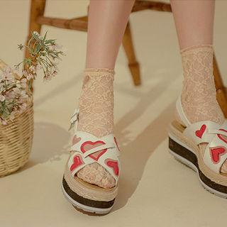 Heart Cross-strap Espadrille Platform Sandals