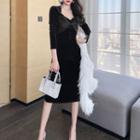 Long-sleeve Bow Midi Bodycon Dress