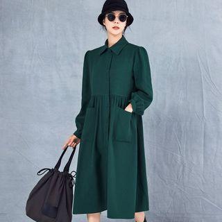 Dual-pocket Shirred Shirtdress