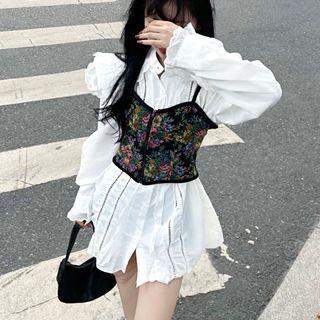 Lace Trim Shirt / Flower Print Camisole Top