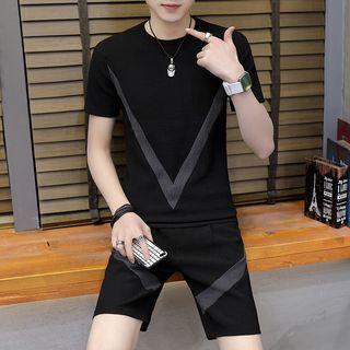 Set: Short-sleeve Colored Panel T-shirt + Shorts